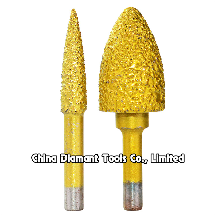 Vacuum brazed diamond burr heads grinding bits stone graver - bullet head